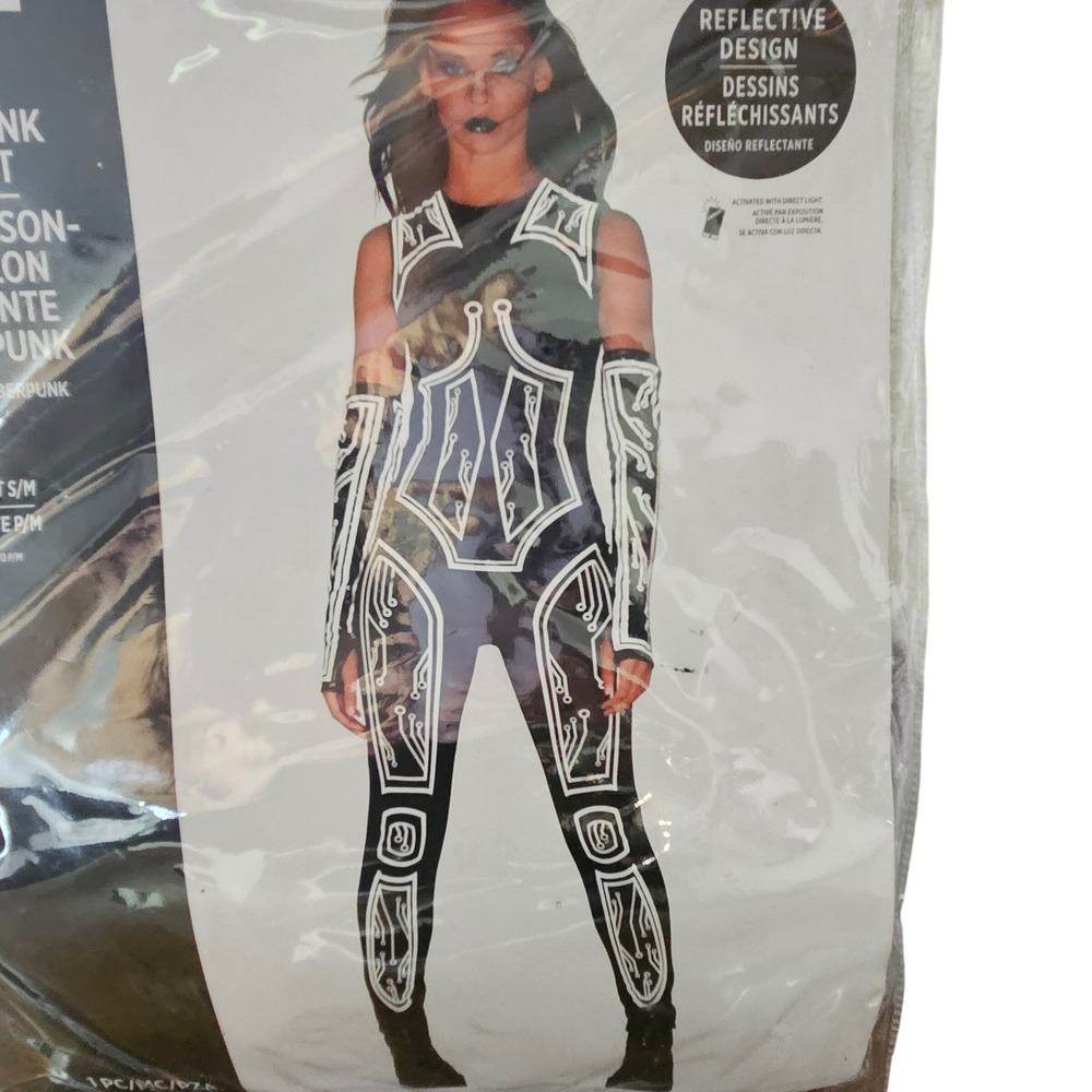 Cyberpunk Catsuit S/M Black Reflective Sci Fi Robot Halloween Costume NIP - Picture 2 of 7